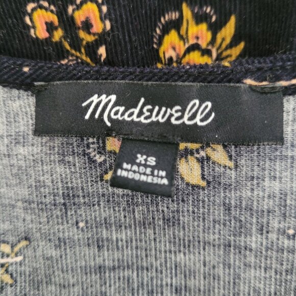 Madewell Corduroy Acorn Foulard Top Size XS Black Floral Short Sleeve AD674 - Picture 3 of 7